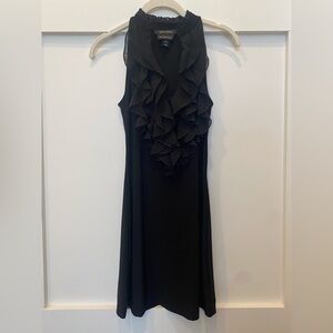 White House Black Market  XXS women’s sleeveless black dress, ruffle front.